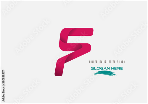 vector illustration of pink color 3d folded creative capital alphabet letter F logo design isolated on white background