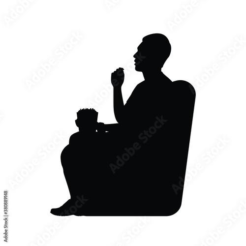 Man sit on sofa for watching movie silhouette vector