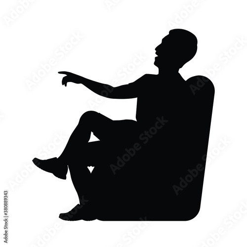 Man sit on sofa for watching movie silhouette vector
