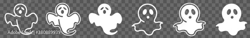Ghost Icon White | Ghosts Illustration | Spooky Halloween Symbol | Haunting Logo | Scary Sign | Isolated Transparent | Variations