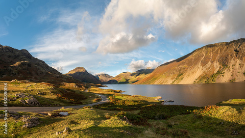 Beautiful late Summer landscape image of Wasdale Valley in Lake District  looking towards Scafell Pike  Great Gable and Kirk Fell mountain range