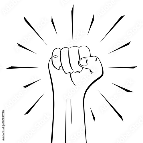 Outline clenched fist male hand raised up