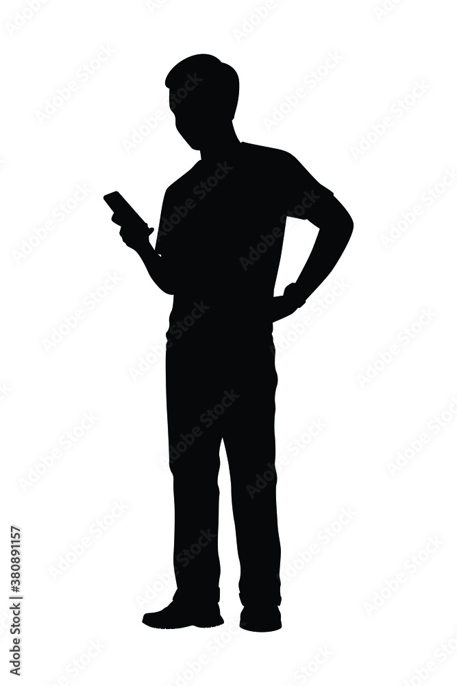 Standing man with phone silhouette vector Standing man with phone silhouette vector
