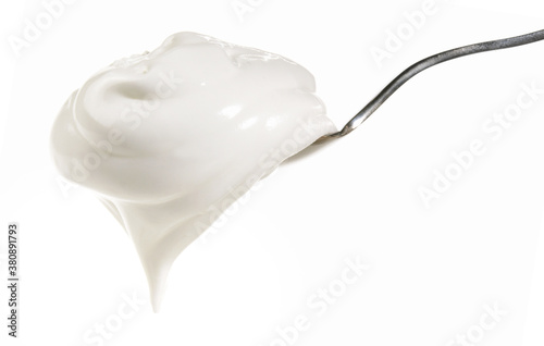 Beaten Egg White on a Spoon - White Background - Isolated