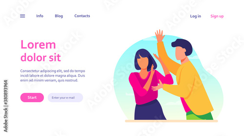 Angry man attacking woman and shouting at her. Intimidation, force, anger flat vector illustration. Harassment and aggressive behavior concept for banner, website design or landing web page