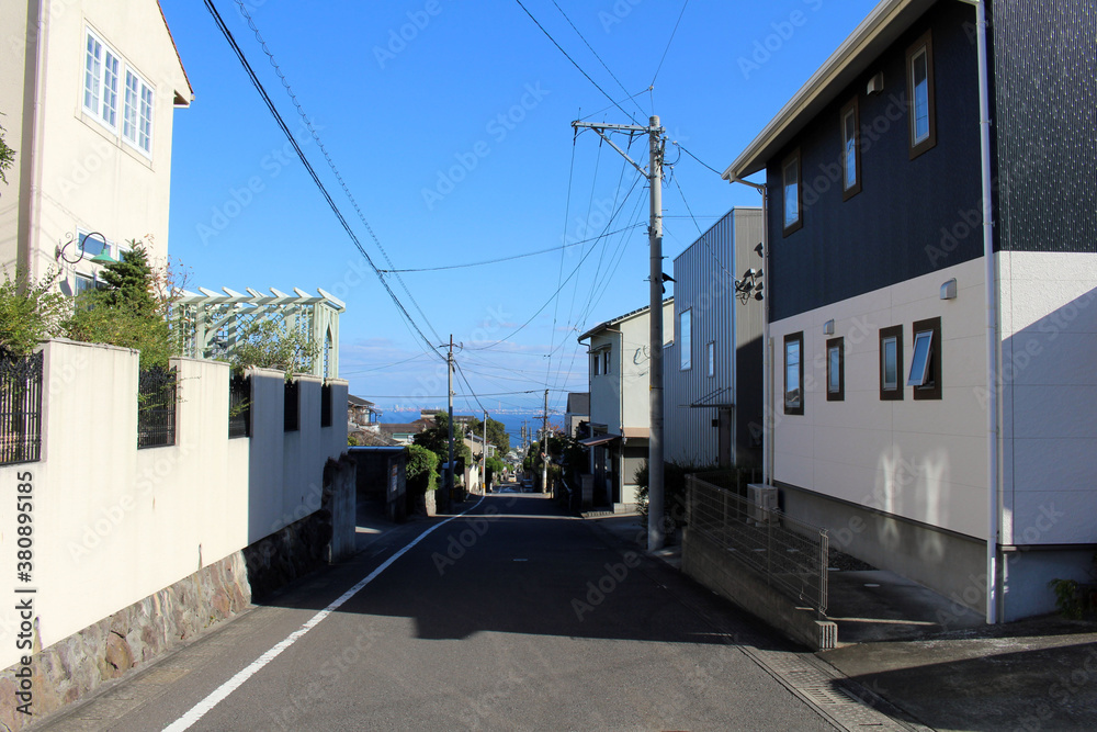 Housing or residential area overlooking the sea around Beppu