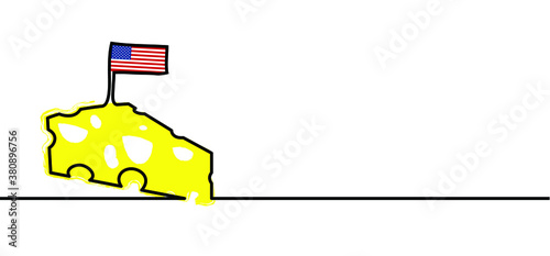 America, American, VS, USA flag withe cheese. Cheese month party. Line pattern. Fun flat vector foot sign. Piece of Cheese, holey cheese wedge, bloks, cubes and slices. Cute of cheeses icon. Cartoon. photo