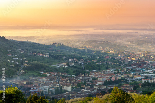 sunset view of italian city pescia from Monte A Pescia - Pescia, Tuscany, Italy
