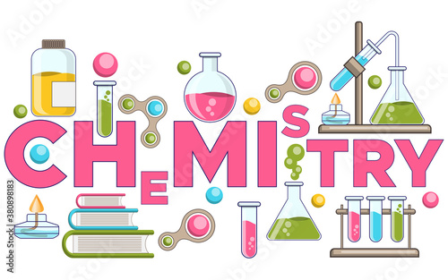 Chemical kit. Lettering. Isolated on white background. Vector illustration.