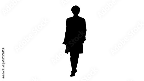 Silhouette Man in old-fashioned laced frock coat and white wig w