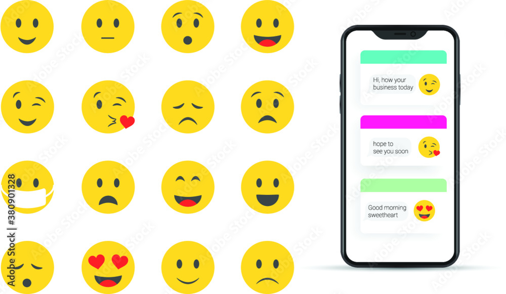 Flat Design Vector Emoji Set for Social Network Isolated on White Background Flat Design Vector Emoji Set for Social Network Isolated on White Background