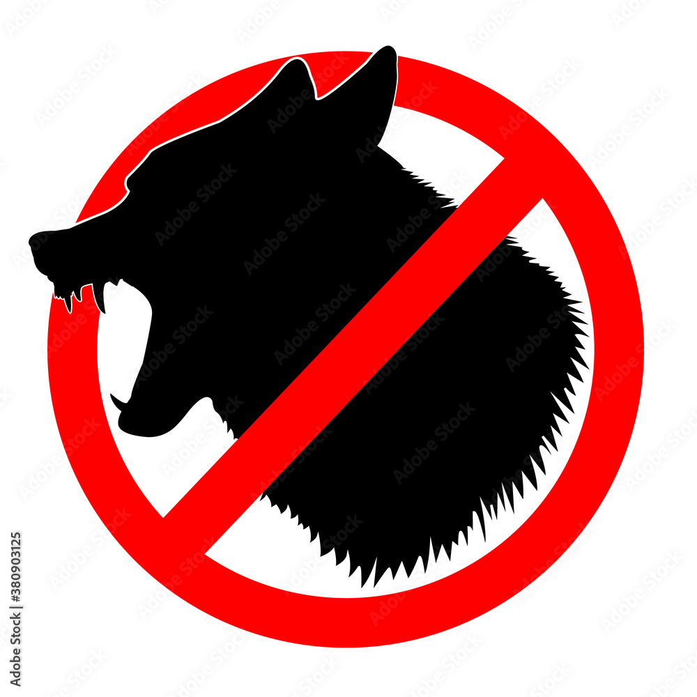 Wolf in prohibiting sign. Emblem, silhouette of a predator. Logo for ...