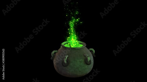 Magician Cauldron 3d animation  isolated with luma matte