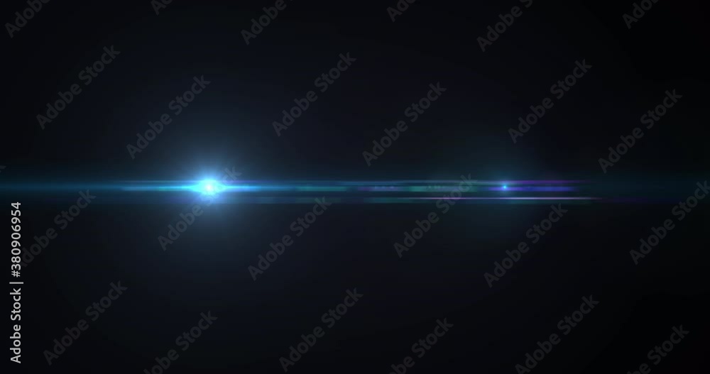 Blue moving glowing streaks, light lens flares on dark background