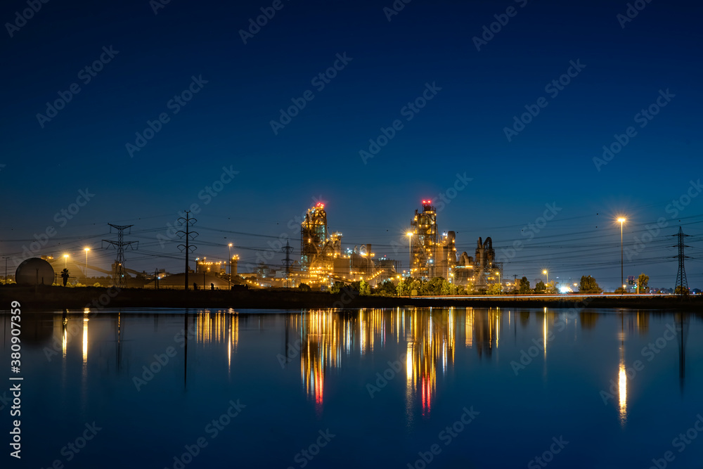 Israel Nesher factory reflection at night