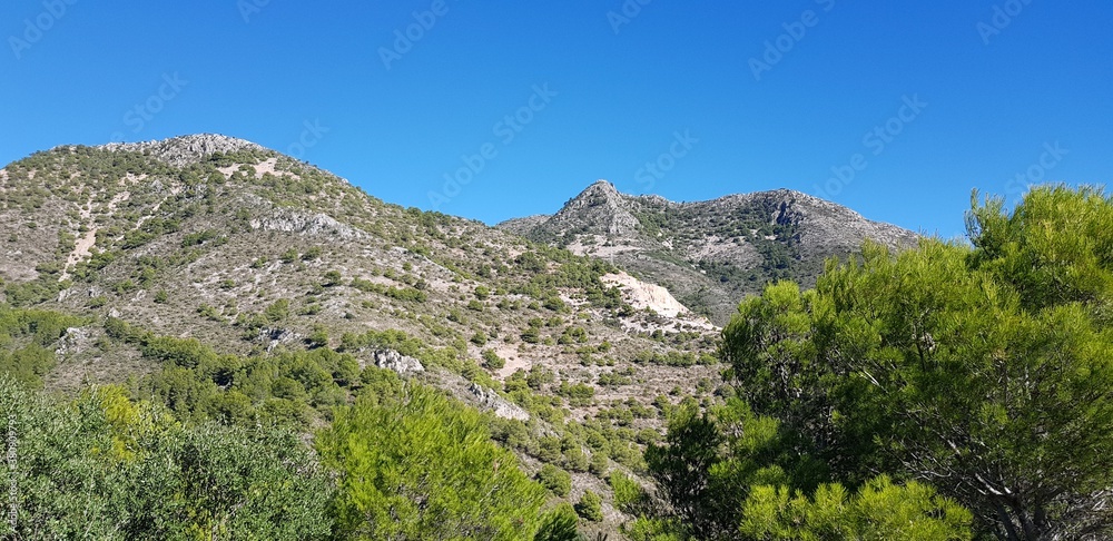 mountain, landscape, nature, sky, rock, mountains, blue, forest, hill, tree, green, summer, trees, panorama, stone, travel, view, rocks, panoramic, peak, cliff, park, clouds, valley, beautiful