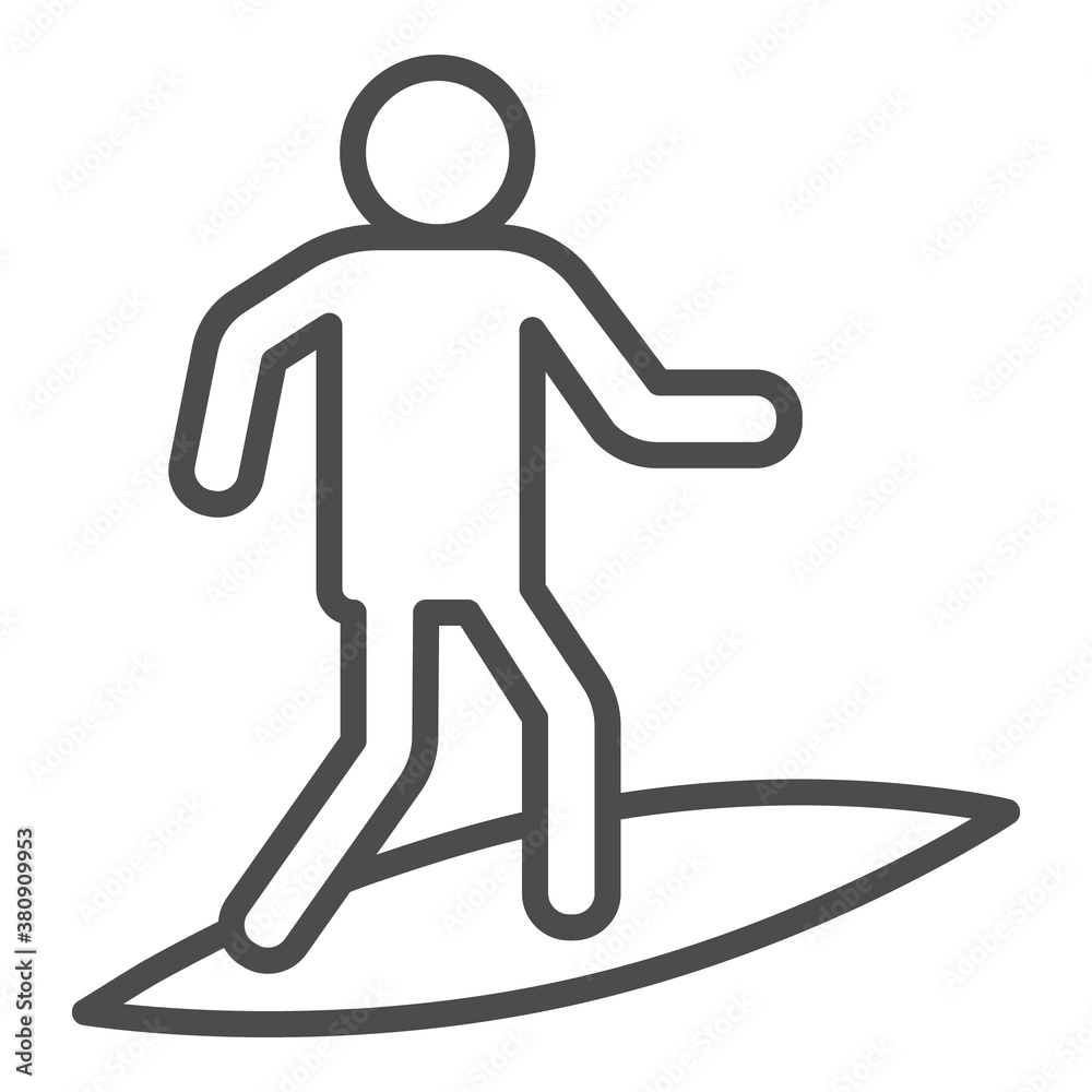 Surfing icon in grey line style icon, style isolated on white background Surfing icon in grey line style icon, style isolated on white background