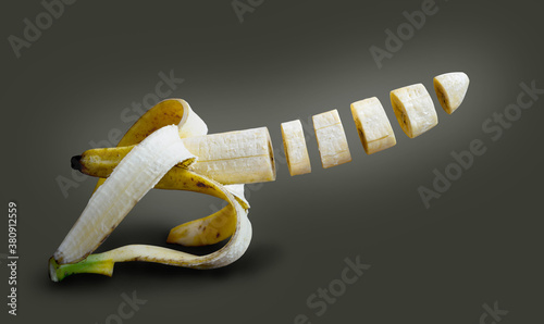 banana levitation photography with plain background
