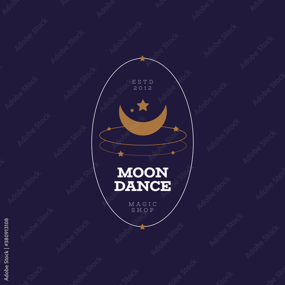 Vector abstract logo design template in trendy linear minimal style - sun, moon and stars - abstract symbol for cosmetics and packaging, jewellery, hand crafted or beauty products