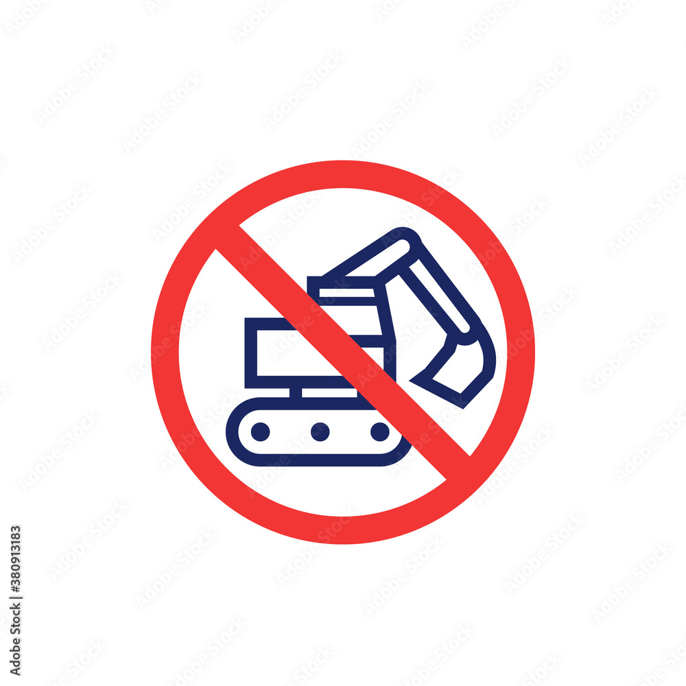 No digging sign with excavator icon No digging sign with excavator icon