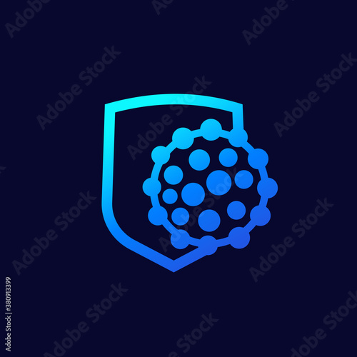 antibacterial protection, immune system icon with virus, vector