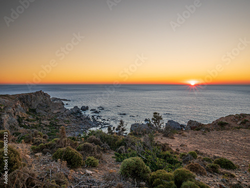 Greece Crete Island sunset phase during dusk summer time