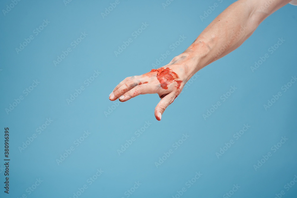 Artists hands paint close-up blue background drawing hobby Artists hands paint close-up blue background drawing hobby
