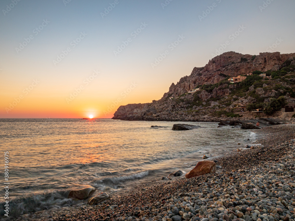Greece Crete Island sunset phase during dusk summer time