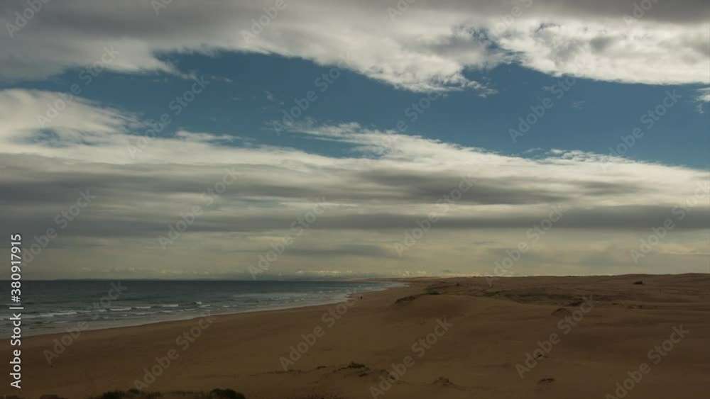 Cloudy zoom in timelapse over sand dunes at Birubi Beach, Port Stephens, NSW, Australia Cloudy zoom in timelapse over sand dunes at Birubi Beach, Port Stephens, NSW, Australia