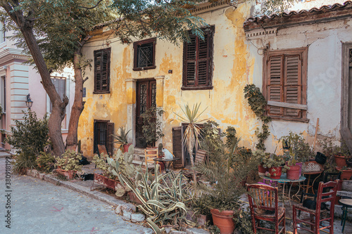 Fototapeta Naklejka Na Ścianę i Meble -  Alley in Anafiotika neighbourhood under the Acropolis hill, resembling the island of Anafi