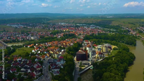 Aerial view of the city  Lauffen beside the neckar river in Germany, on a sunny day in summer photo