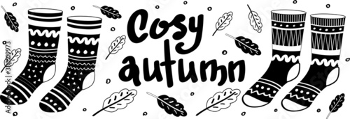 Cosy monochrome warm socks with lettering 