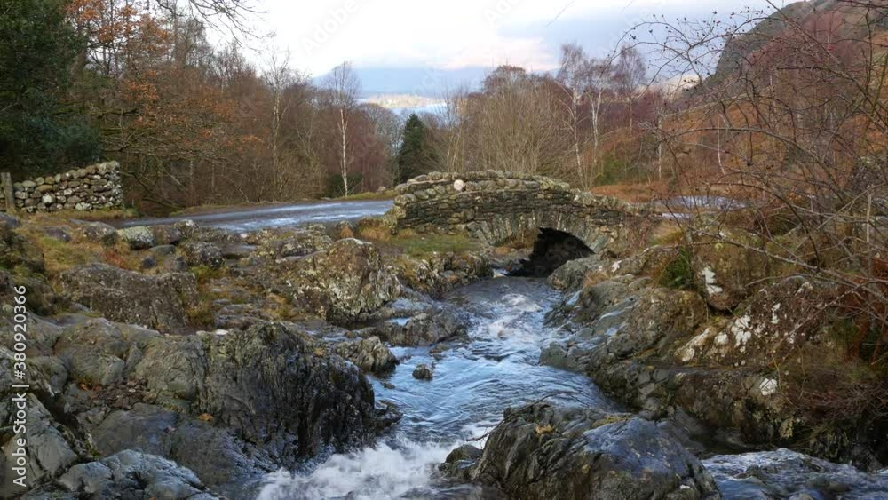Ashness Bridge is a Small stone packhorse bridge over a stream Nr Keswick in The English Lake District, This is the long UHD4K Version, short version is also available. Ashness Bridge is a Small stone packhorse bridge over a stream Nr Keswick in The English Lake District, This is the long UHD4K Version, short version is also available.