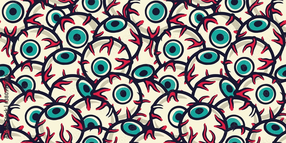 Colored seamless pattern wallpaper with scary horrible eyes for halloween holiday design. October party banner, poster or postcard