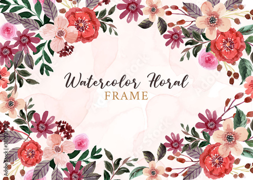 Red Floral Watercolor Frame