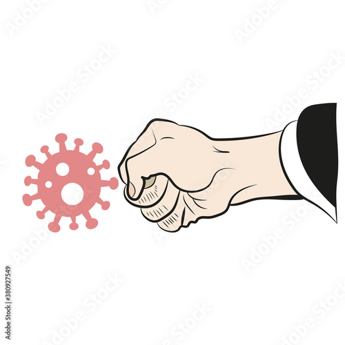 Vector. Human hand kick the Corona Virus