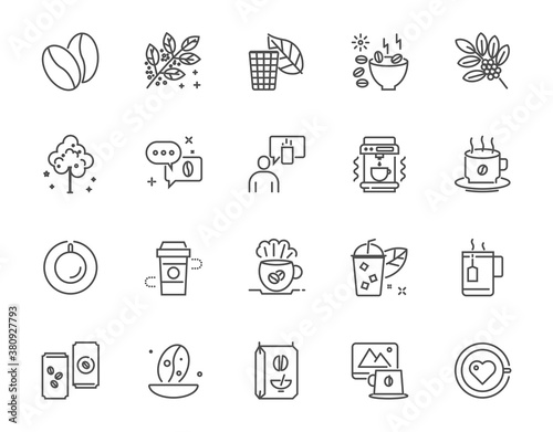 Vector coffee bean thin line icon set