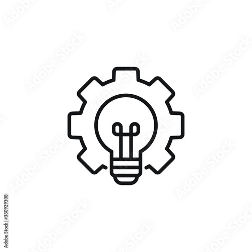 Bulb in gear outline icon, line style. Light bulbs and fixtures in them can emit light that is used to illuminate a room. Vector innovation illustration. Design on white background. EPS 10