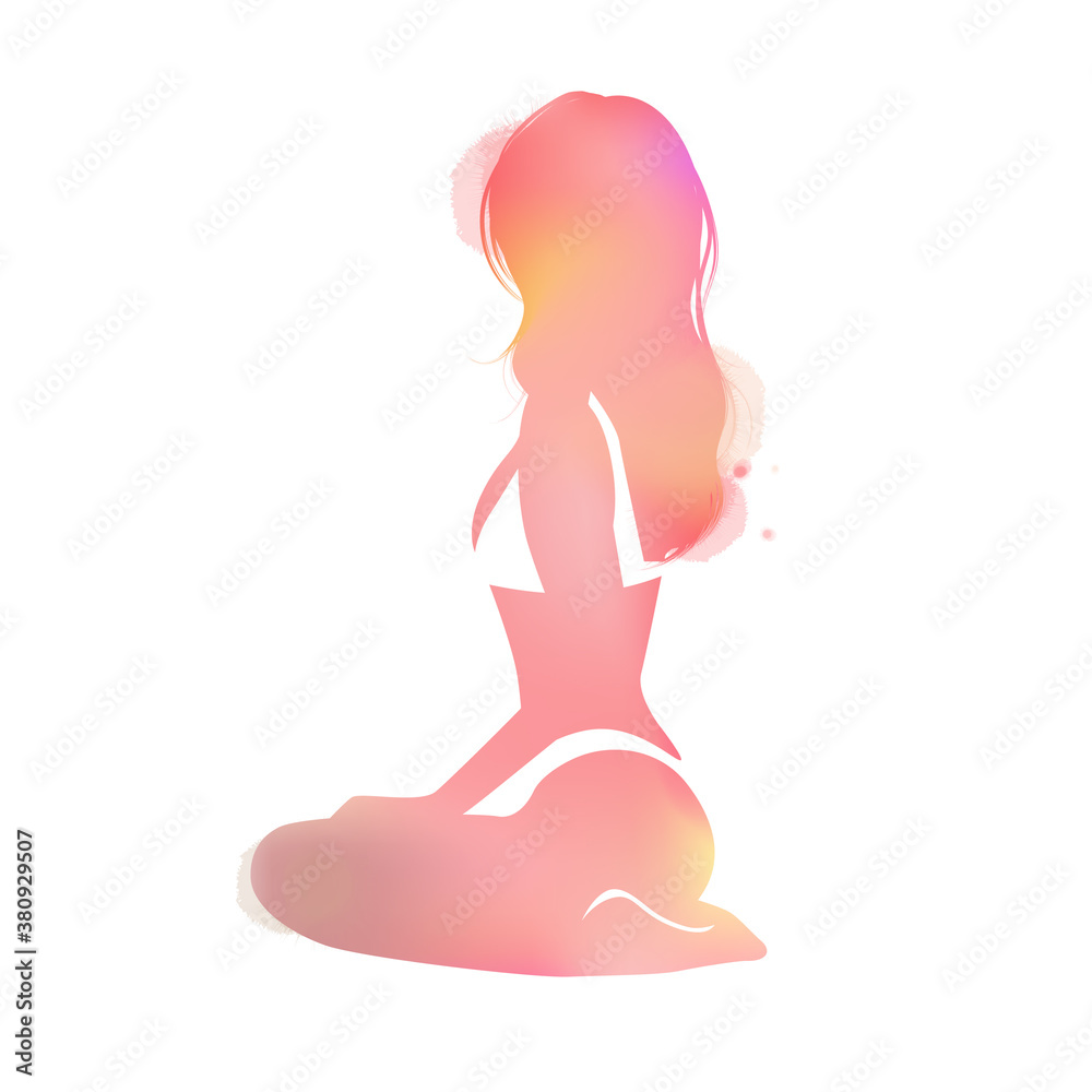 Beautiful sexy bikini girls sitting silhouette plus abstract watercolor painted. Double exposure illustration. Digital art painting. Beautiful sexy bikini girls sitting silhouette plus abstract watercolor painted. Double exposure illustration. Digital art painting.