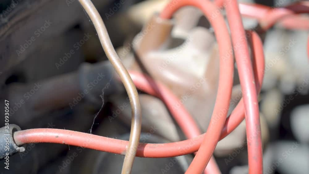 Closer look of the red wires inside the engine Stock ビデオ | Adobe Stock