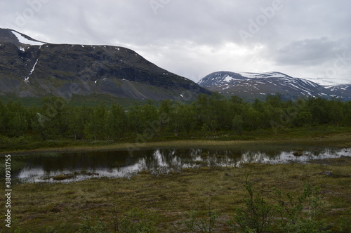 Sunset in Lapland around Kebnekaise mountain in Northern Sweden