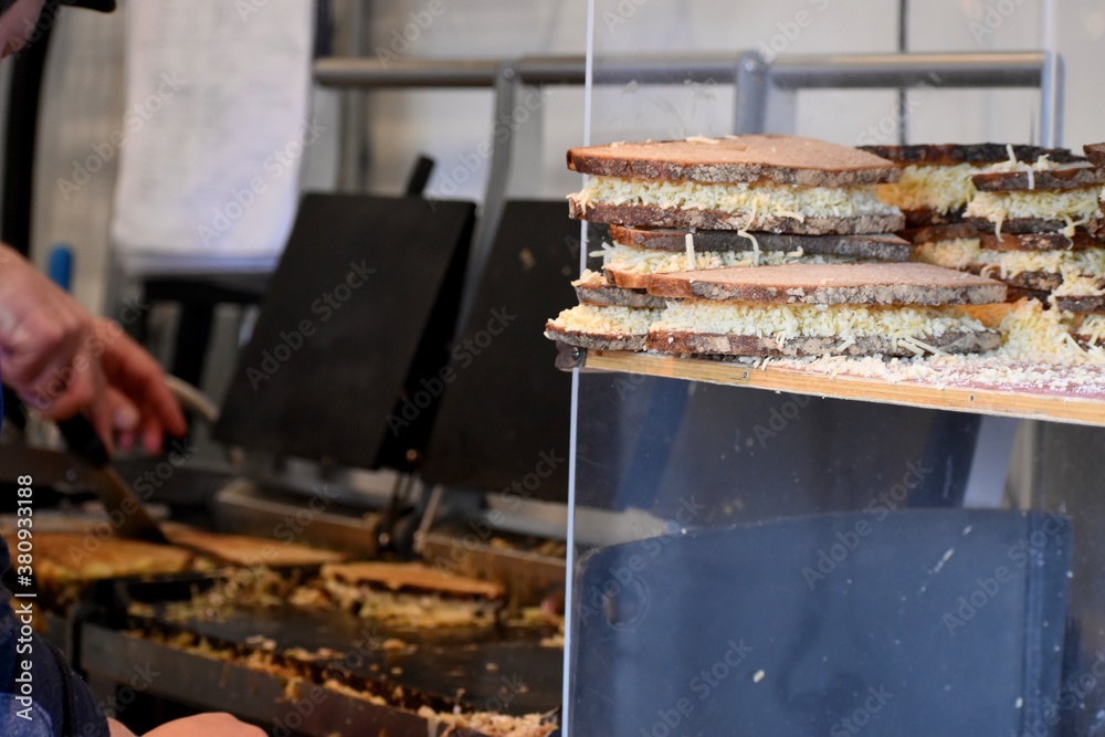 Toasted cheese sandwich as street food