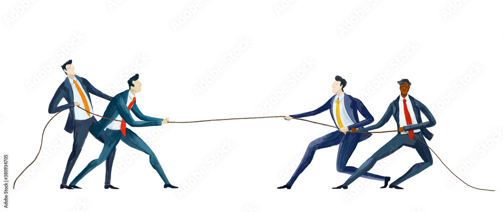 Digital illustration Business people pulling rope in order to find out the strongest team. Competitive business life, way to success Digital illustration Business people pulling rope in order to find out the strongest team. Competitive business life, way to success