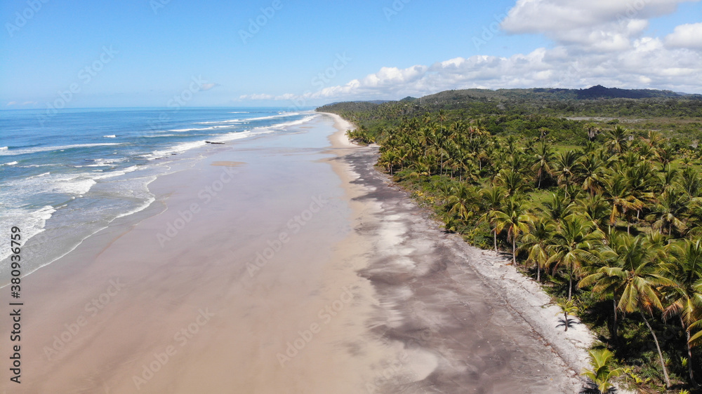 The amazing nature of Itacaré city, in Bahia. Beautiful beaches, palm trees and good waves.  Shot with drone.