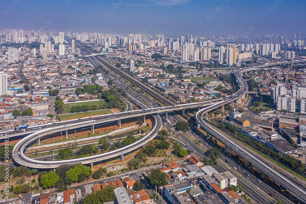 Aerial view of Avenida Radial Leste, in the eastern region of the city of Sao Paulo, Brazil Aerial view of Avenida Radial Leste, in the eastern region of the city of Sao Paulo, Brazil