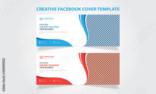 Social media ads banner design and Facebook cover template with blue and red