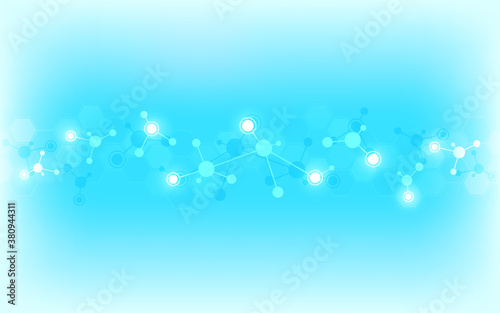 Abstract background of molecular structures. Molecules or DNA strand, genetic engineering, neural network, innovation technology, scientific research. Technological, science and medicine concept.