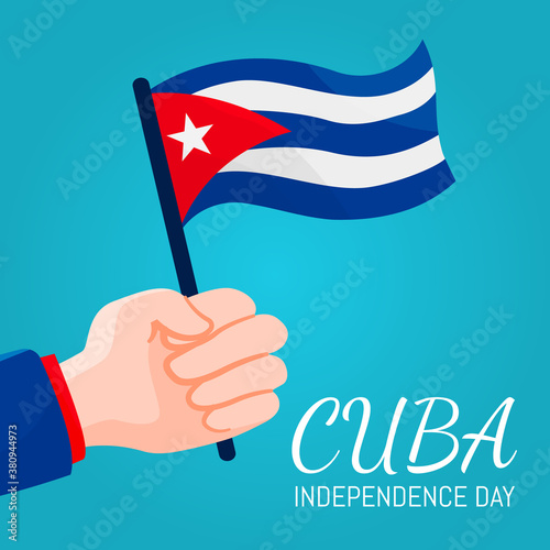 vector hand holding cuba flag - banner square greeting cuba independence day