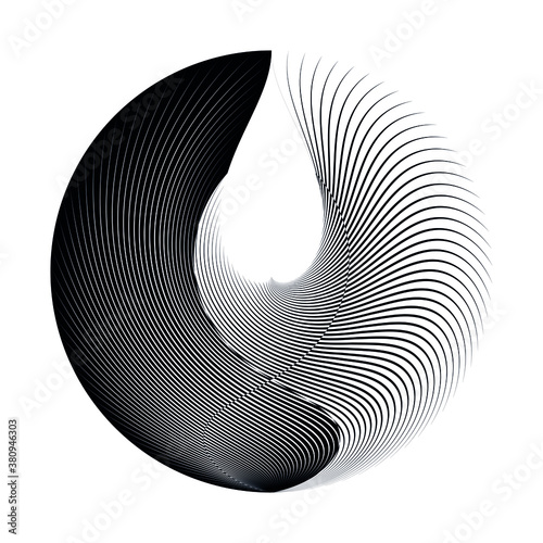 Abstract halftone lines circle background, geometric dynamic pattern, vector modern design texture.