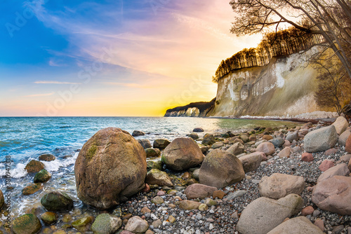Fototapeta Naklejka Na Ścianę i Meble -  Sunset on Rügen with the Baltic Sea and the limestone cliffs in the background